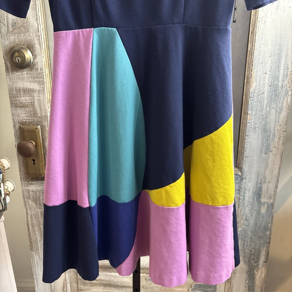 Boden Alice Ponte color block Midi Dress Fit And Flare Sz 8R Blue Pink Yellow - Picture 12 of 15
